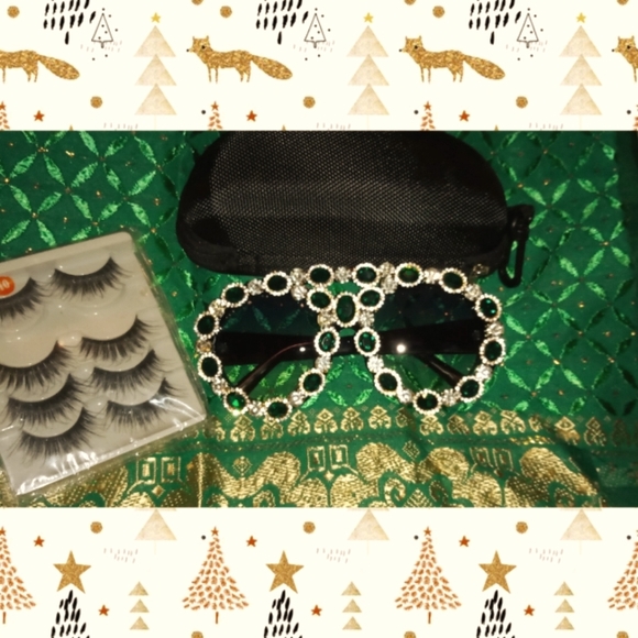Blinged Out Sunglasses With Lashes Set - Picture 1 of 5